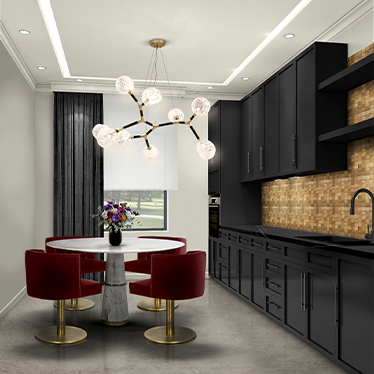 AGRA DINING TABLE, HORUS IRREGULAR SUSPENSION LIGHT, BOURBON II DINING CHAIR